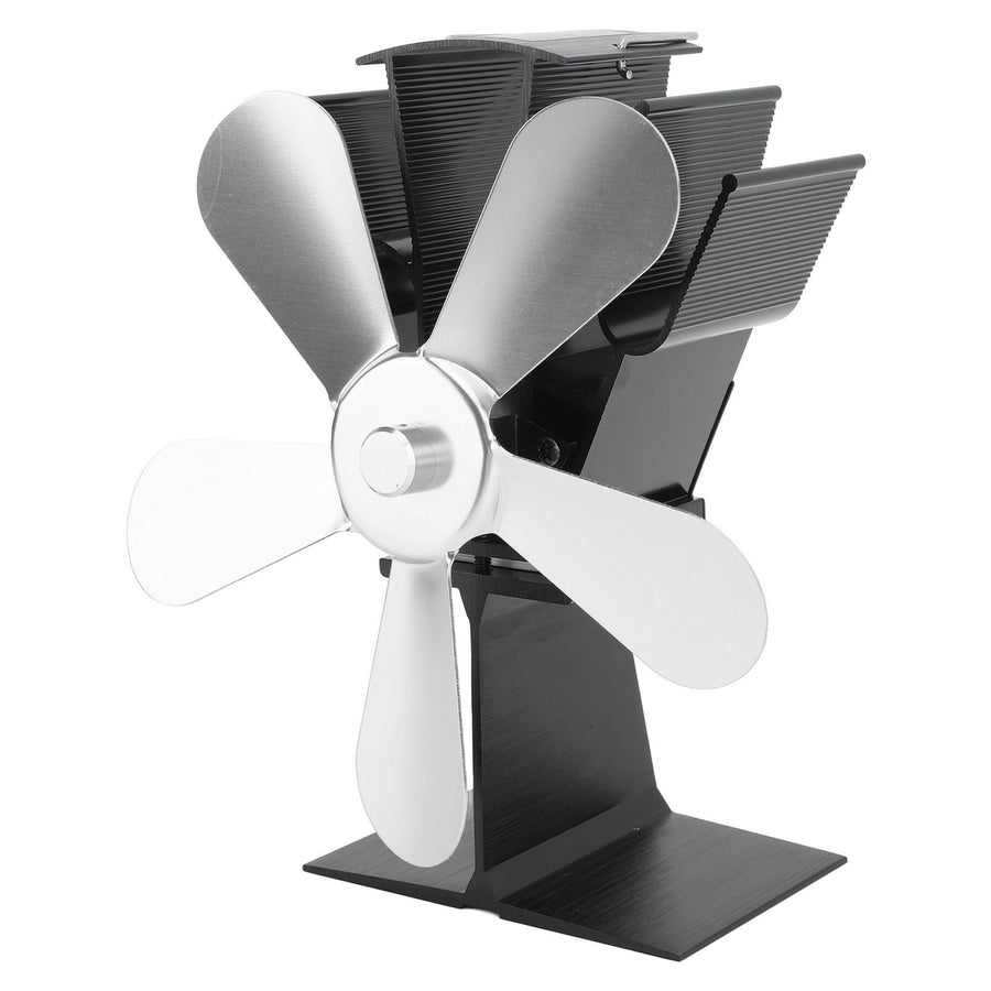 Wood Stove Fan 5 Blades Fireplace Fan Heat Powered Stove Fan for Wood Burning Stove Pellet Log Burner Fireplace Vertical Rectangular Silver