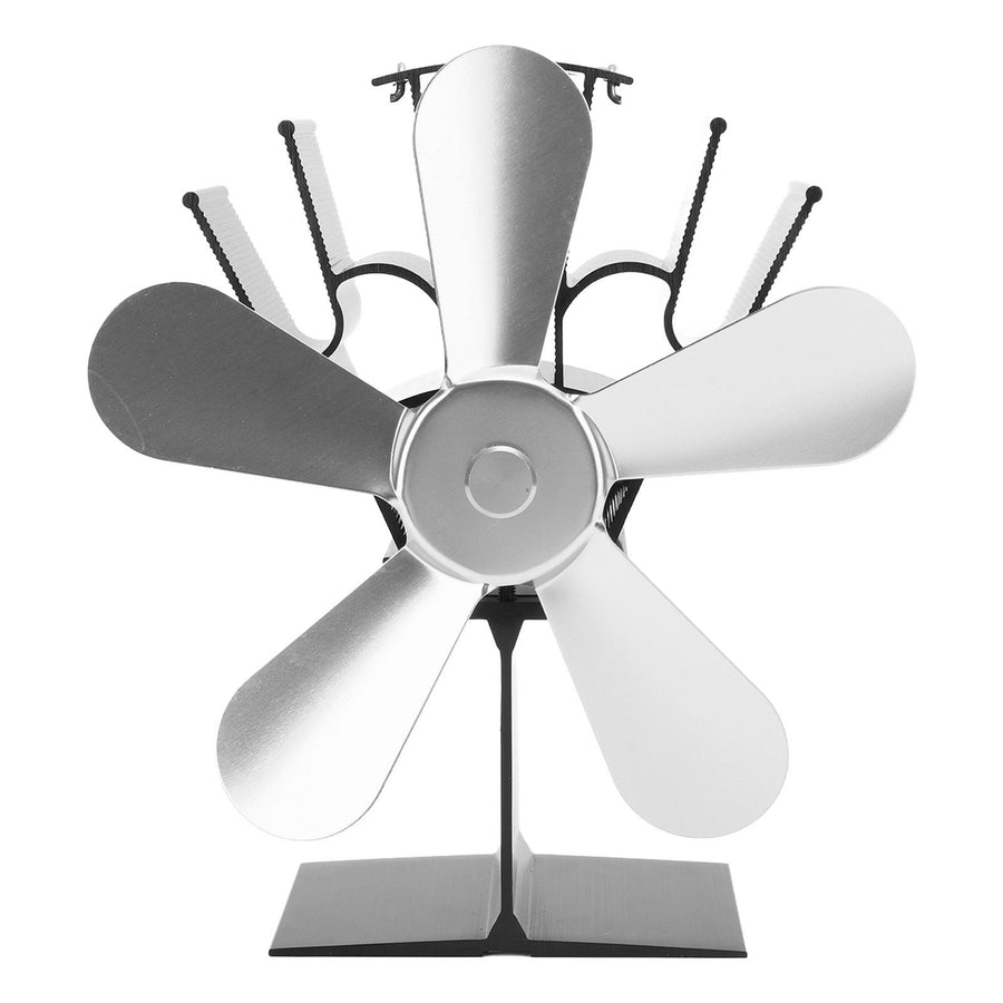 Wood Stove Fan 5 Blades Fireplace Fan Heat Powered Stove Fan for Wood Burning Stove Pellet Log Burner Fireplace Vertical Rectangular Silver