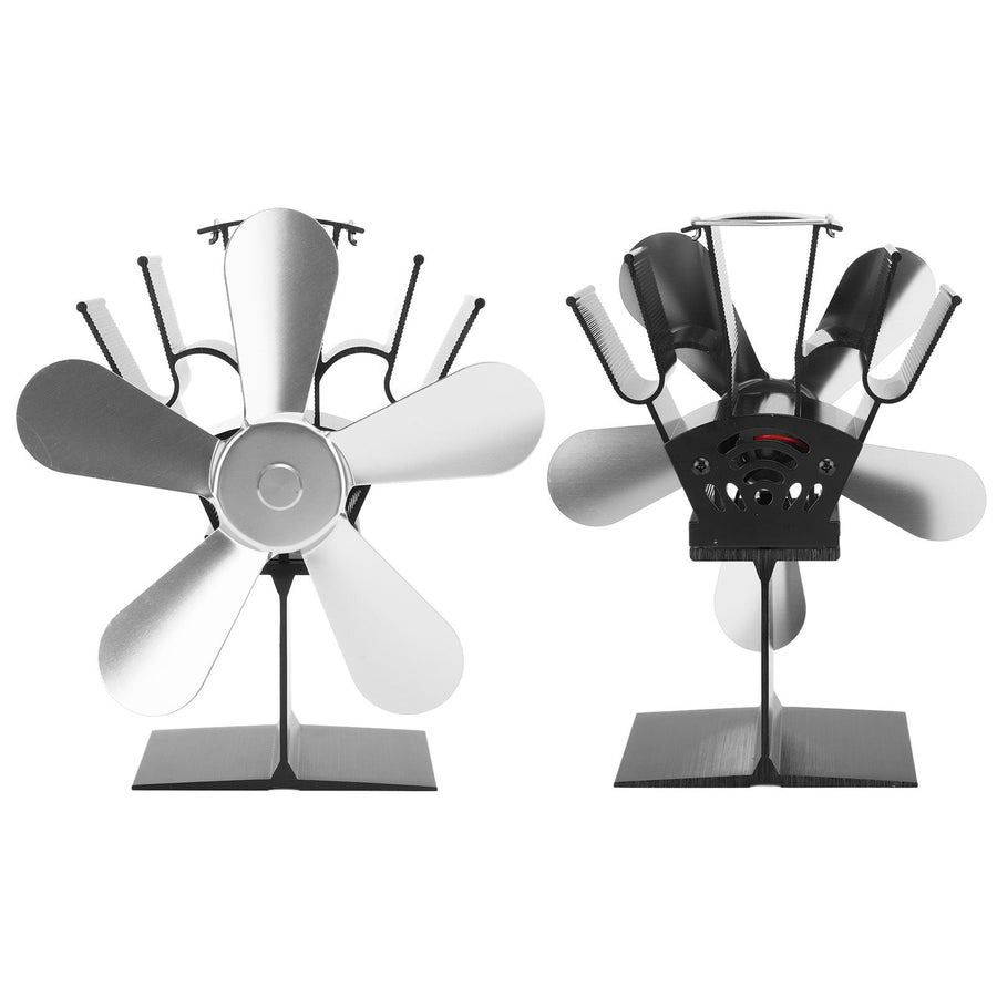 Wood Stove Fan 5 Blades Fireplace Fan Heat Powered Stove Fan for Wood Burning Stove Pellet Log Burner Fireplace Vertical Rectangular Silver