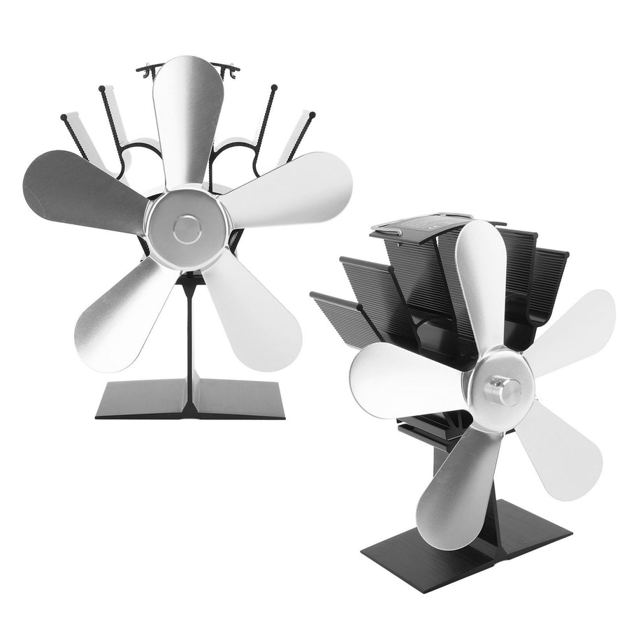 Wood Stove Fan 5 Blades Fireplace Fan Heat Powered Stove Fan for Wood Burning Stove Pellet Log Burner Fireplace Vertical Rectangular Silver