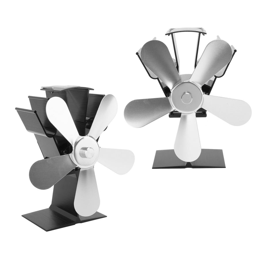 Wood Stove Fan 5 Blades Fireplace Fan Heat Powered Stove Fan for Wood Burning Stove Pellet Log Burner Fireplace Vertical Rectangular Silver