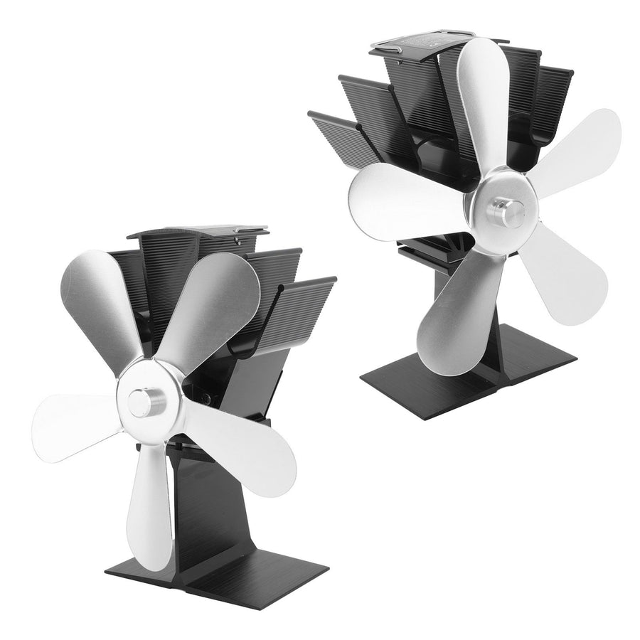 Wood Stove Fan 5 Blades Fireplace Fan Heat Powered Stove Fan for Wood Burning Stove Pellet Log Burner Fireplace Vertical Rectangular Silver