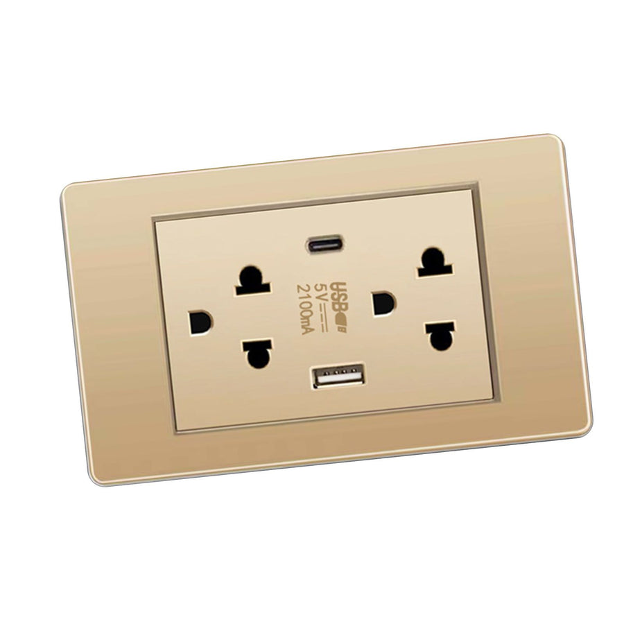 Thailand Type Electrical Wall Receptacle Outlet Space Saving USB Type C Wall Charger Outlet for Home Gold
