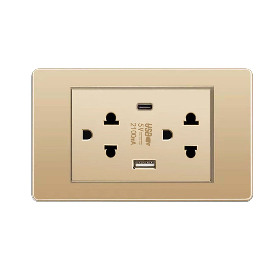 Thailand Type Electrical Wall Receptacle Outlet Space Saving USB Type C Wall Charger Outlet for Home Gold