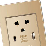 Thailand Type Electrical Wall Receptacle Outlet Space Saving USB Type C Wall Charger Outlet for Home Gold