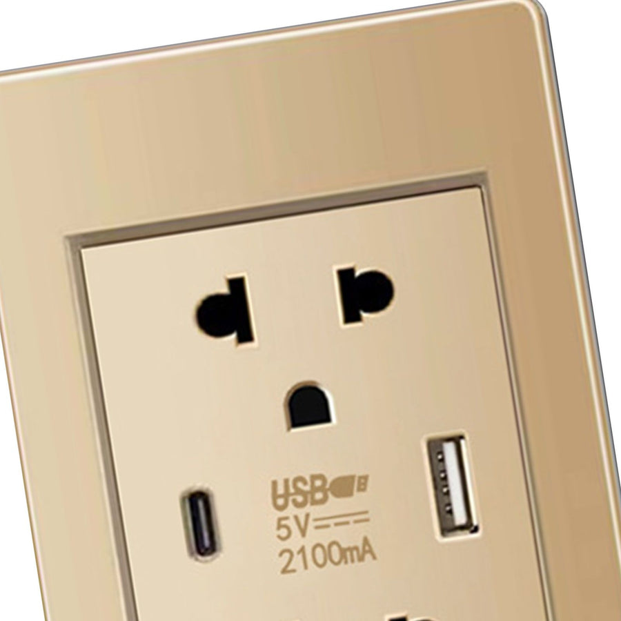 Thailand Type Electrical Wall Receptacle Outlet Space Saving USB Type C Wall Charger Outlet for Home Gold