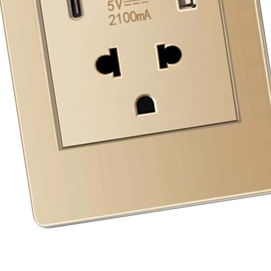 Thailand Type Electrical Wall Receptacle Outlet Space Saving USB Type C Wall Charger Outlet for Home Gold