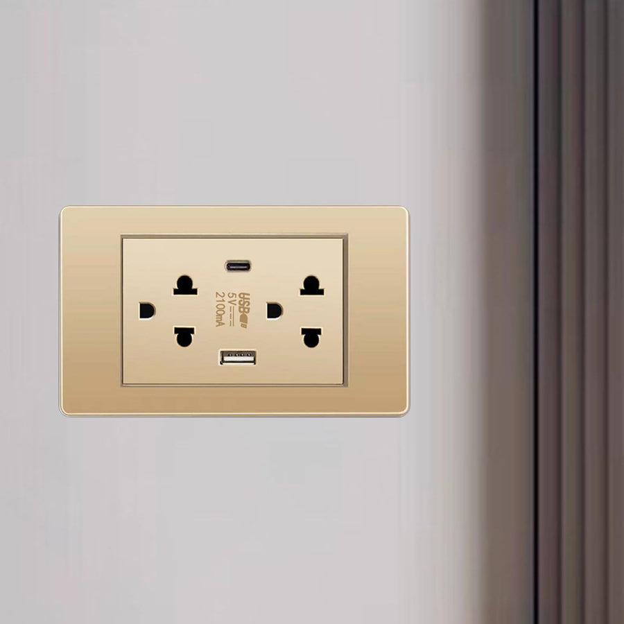 Thailand Type Electrical Wall Receptacle Outlet Space Saving USB Type C Wall Charger Outlet for Home Gold