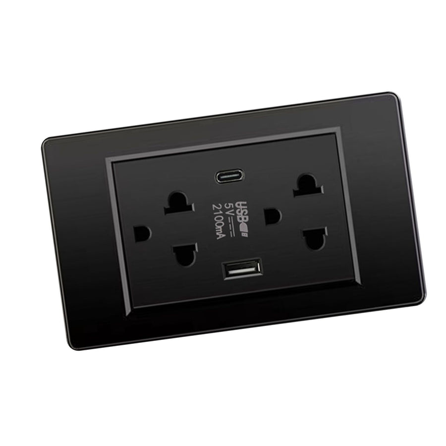 Thailand Type Electrical Wall Receptacle Outlet Space Saving USB Type C Wall Charger Outlet for Home Black