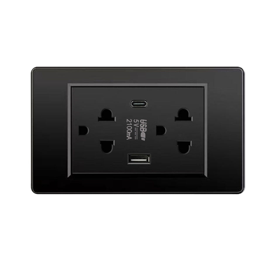 Thailand Type Electrical Wall Receptacle Outlet Space Saving USB Type C Wall Charger Outlet for Home Black