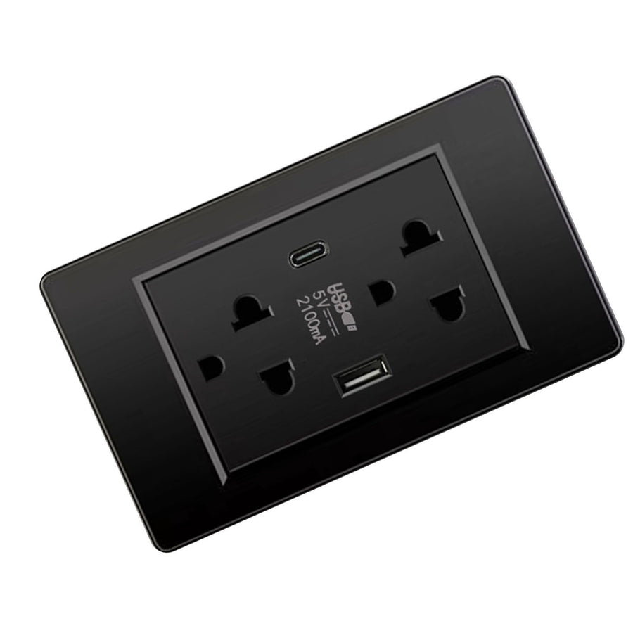 Thailand Type Electrical Wall Receptacle Outlet Space Saving USB Type C Wall Charger Outlet for Home Black