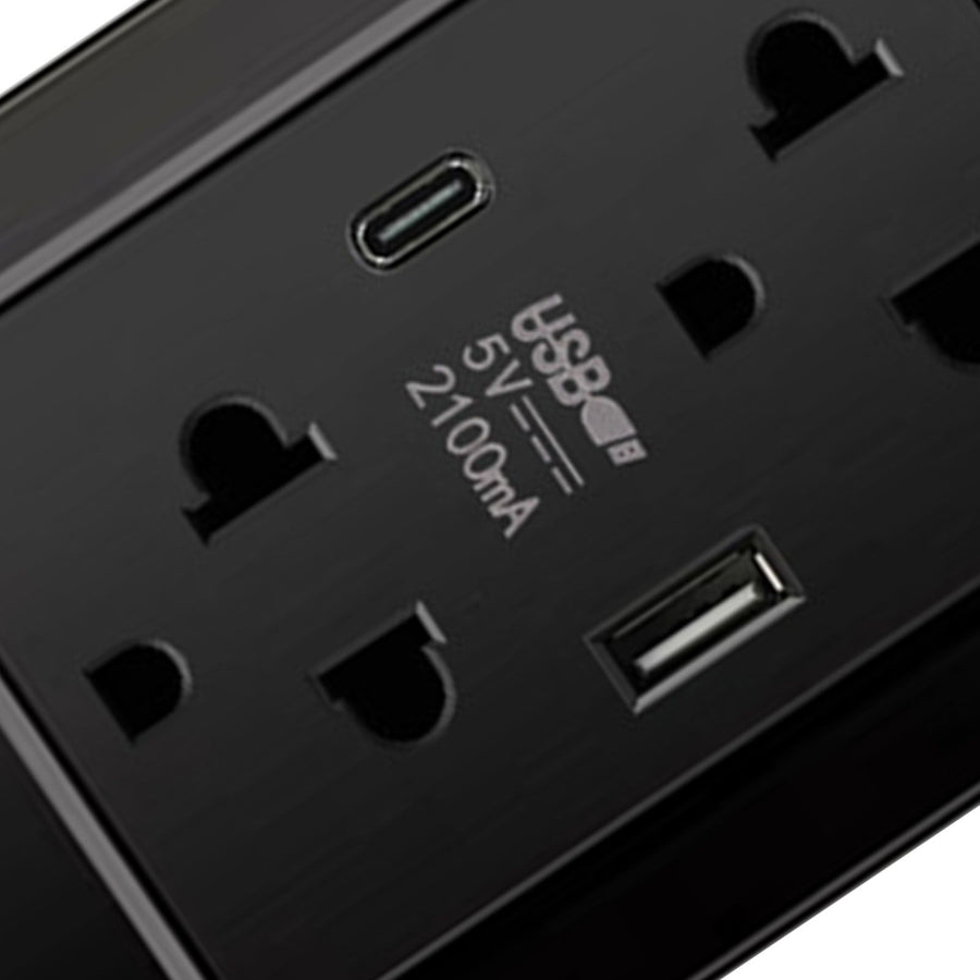 Thailand Type Electrical Wall Receptacle Outlet Space Saving USB Type C Wall Charger Outlet for Home Black