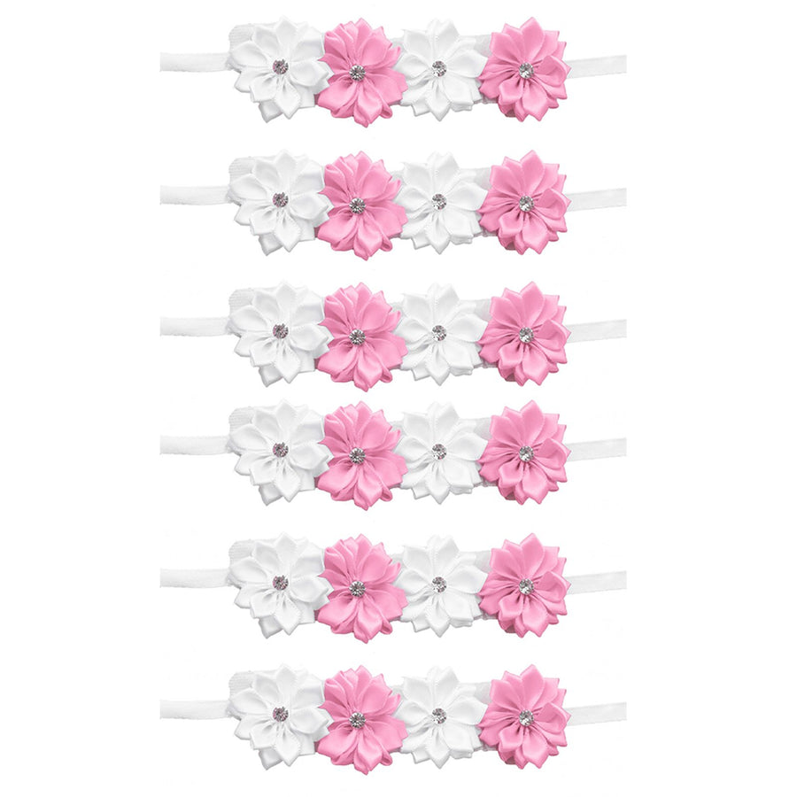 6Pcs Beautiful Bride Bridesmaids Simulation Ribbon Wrist Flower Wedding Decoration Accessories(Pink White )