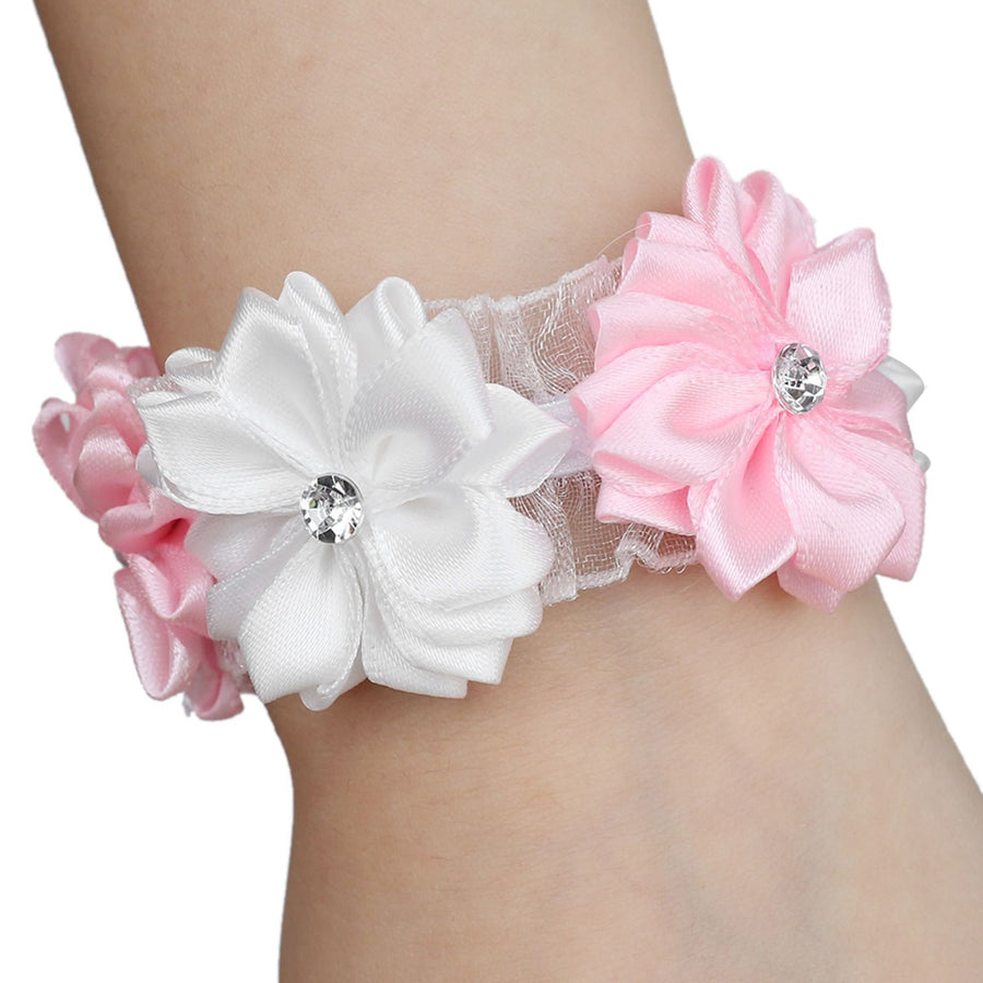 6Pcs Beautiful Bride Bridesmaids Simulation Ribbon Wrist Flower Wedding Decoration Accessories(Pink White )