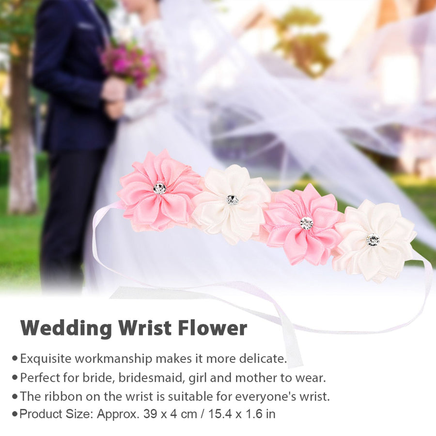 6Pcs Beautiful Bride Bridesmaids Simulation Ribbon Wrist Flower Wedding Decoration Accessories(Pink White )