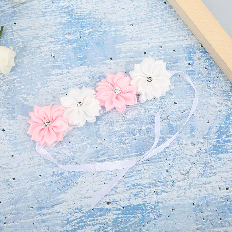 6Pcs Beautiful Bride Bridesmaids Simulation Ribbon Wrist Flower Wedding Decoration Accessories(Pink White )