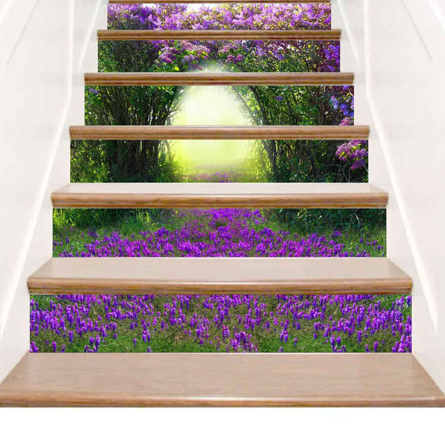 3D Purple Flower Pattern Stair Sticker Removable Wall Decal Wallpaper Home Decor