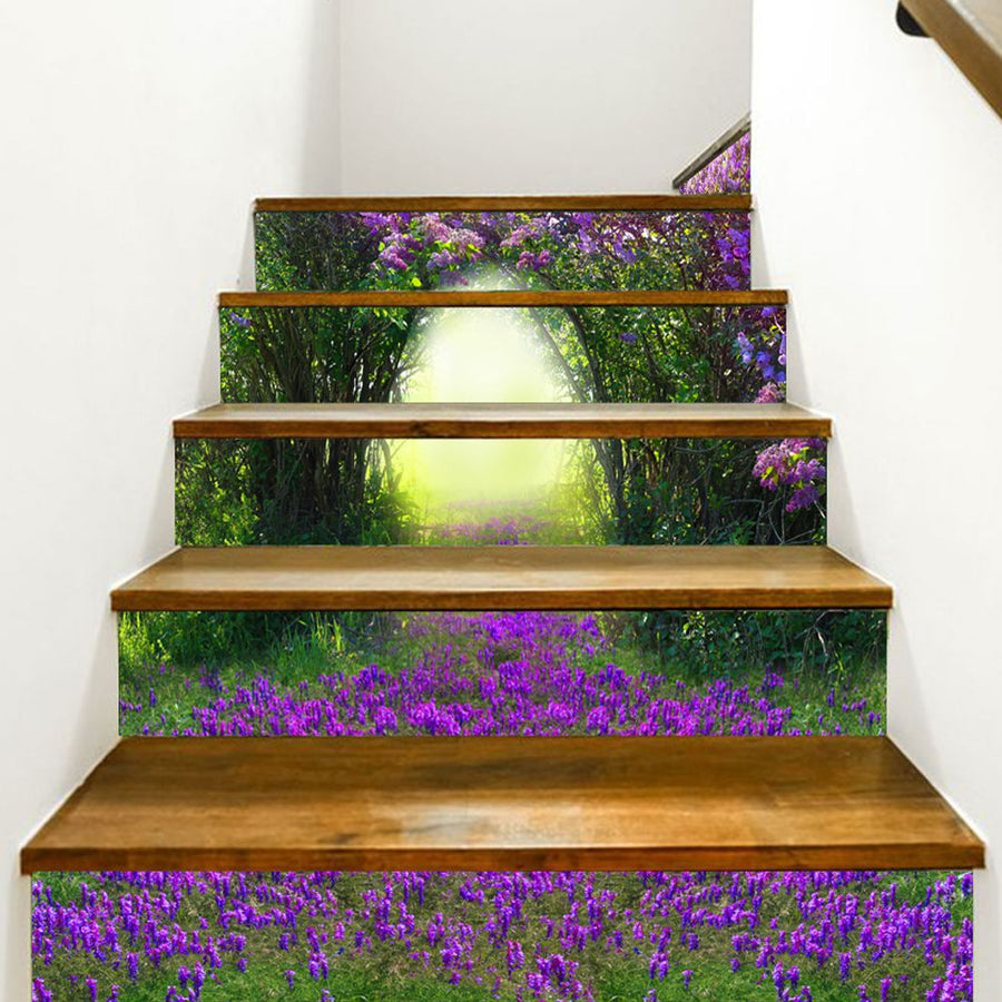 3D Purple Flower Pattern Stair Sticker Removable Wall Decal Wallpaper Home Decor