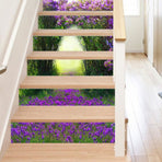 3D Purple Flower Pattern Stair Sticker Removable Wall Decal Wallpaper Home Decor