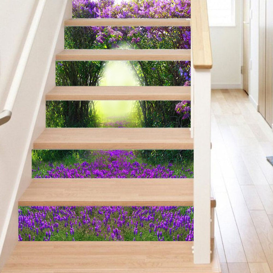 3D Purple Flower Pattern Stair Sticker Removable Wall Decal Wallpaper Home Decor