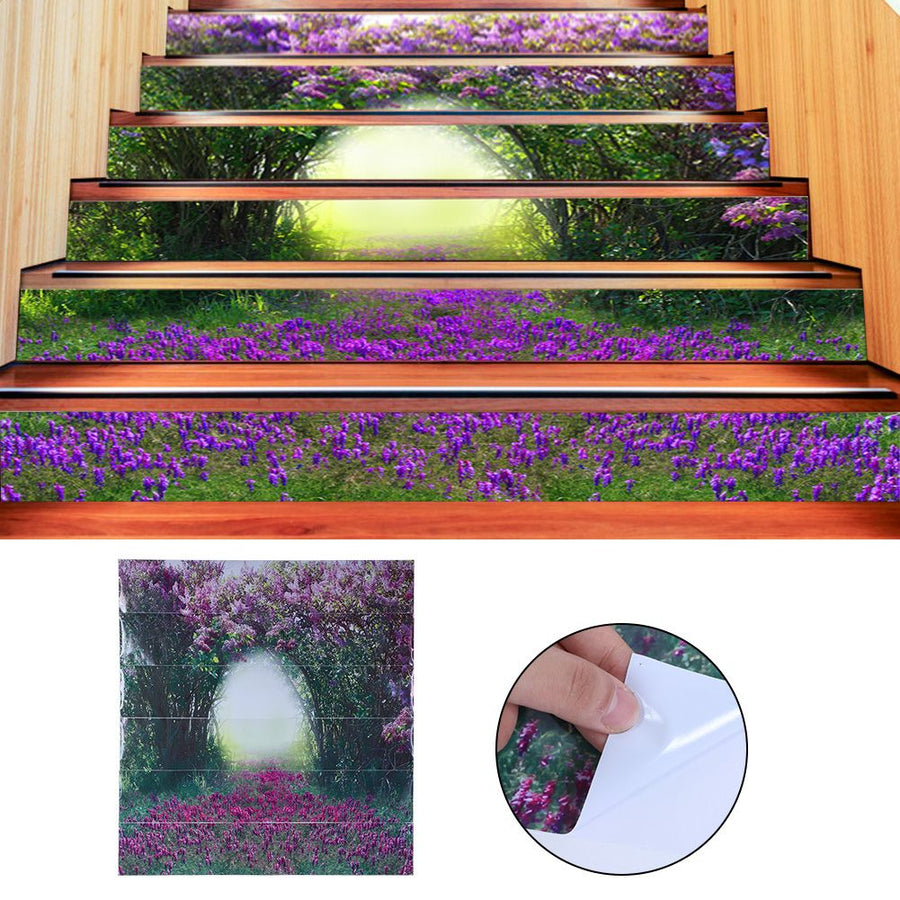 3D Purple Flower Pattern Stair Sticker Removable Wall Decal Wallpaper Home Decor
