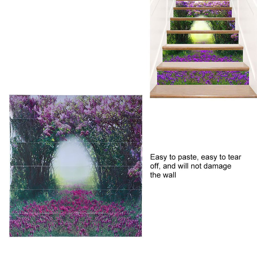 3D Purple Flower Pattern Stair Sticker Removable Wall Decal Wallpaper Home Decor