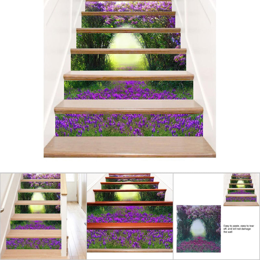 3D Purple Flower Pattern Stair Sticker Removable Wall Decal Wallpaper Home Decor