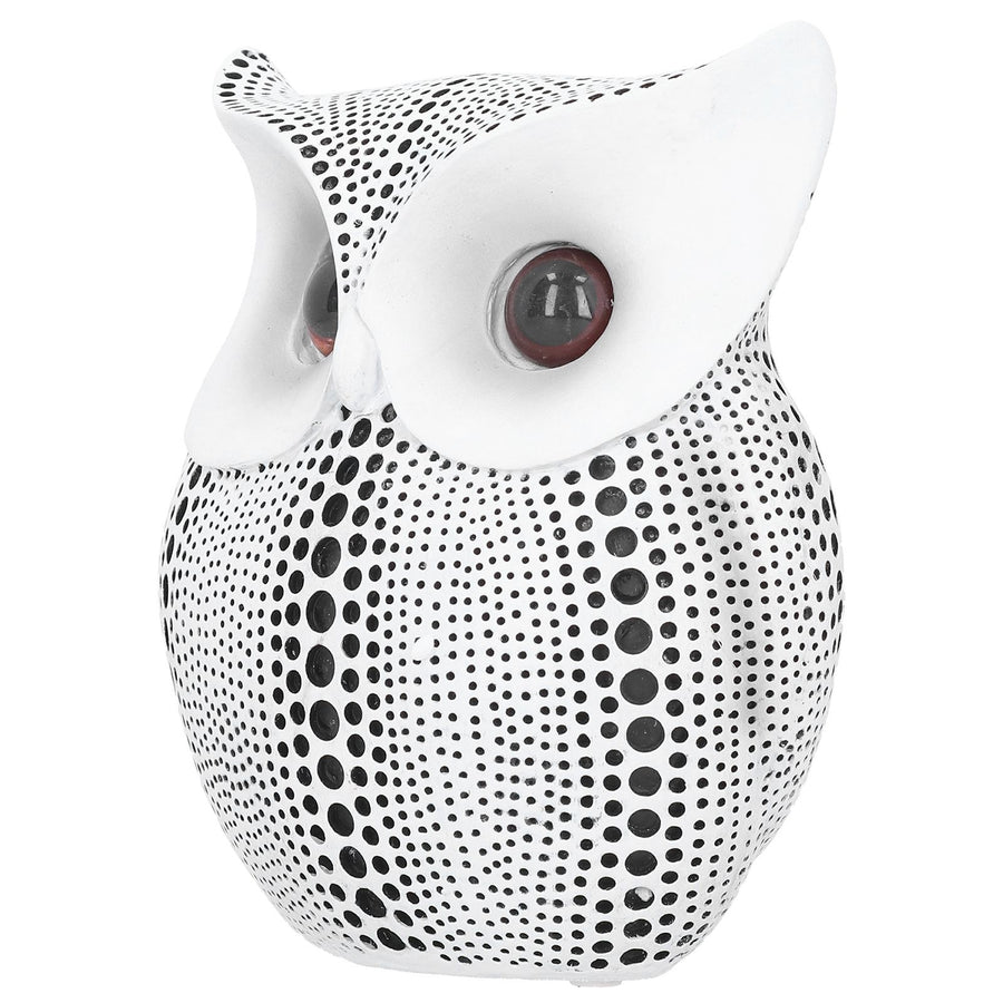 Owl Statue Innovative Resin Animal Sculpture Ornament Art Crafts for Desktop DecorationBS1027 White with Black Spots
