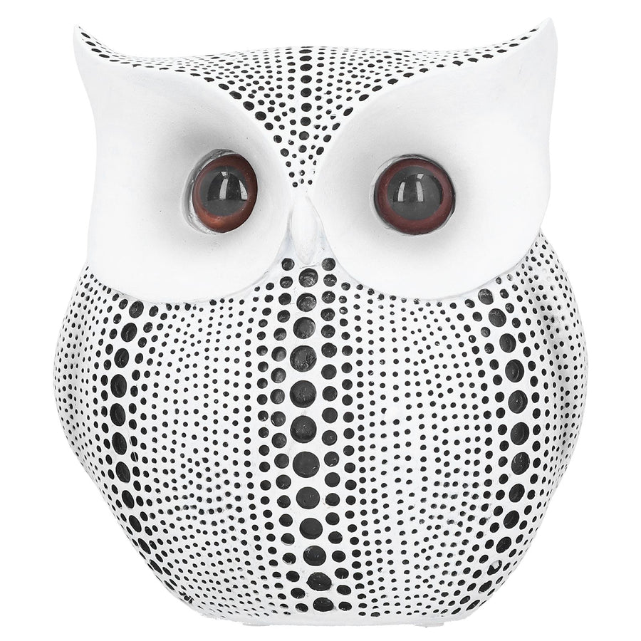 Owl Statue Innovative Resin Animal Sculpture Ornament Art Crafts for Desktop DecorationBS1027 White with Black Spots