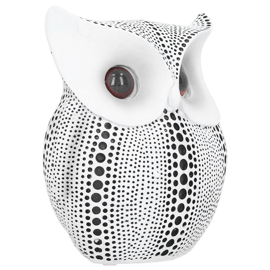 Owl Statue Innovative Resin Animal Sculpture Ornament Art Crafts for Desktop DecorationBS1027 White with Black Spots