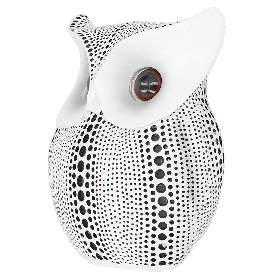 Owl Statue Innovative Resin Animal Sculpture Ornament Art Crafts for Desktop DecorationBS1027 White with Black Spots