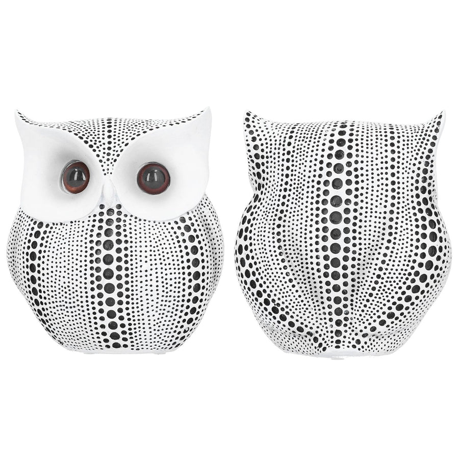 Owl Statue Innovative Resin Animal Sculpture Ornament Art Crafts for Desktop DecorationBS1027 White with Black Spots
