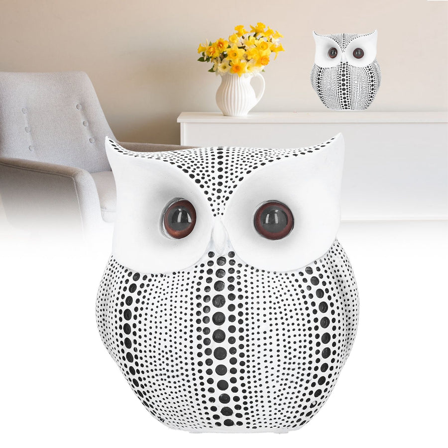 Owl Statue Innovative Resin Animal Sculpture Ornament Art Crafts for Desktop DecorationBS1027 White with Black Spots