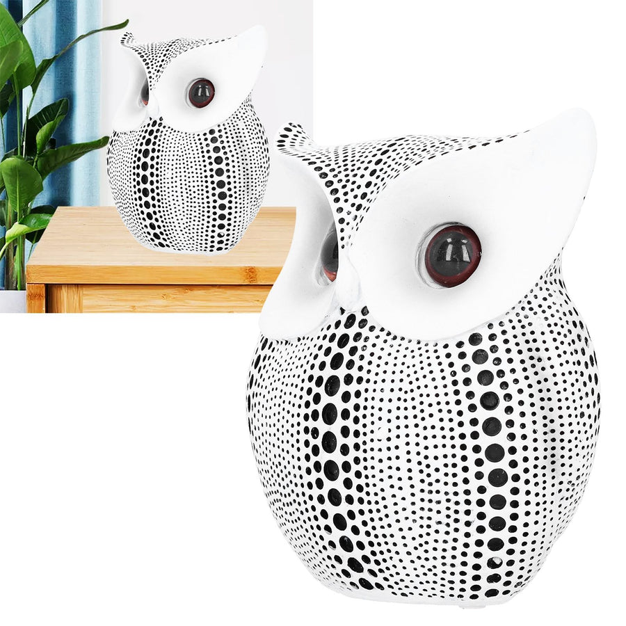 Owl Statue Innovative Resin Animal Sculpture Ornament Art Crafts for Desktop DecorationBS1027 White with Black Spots