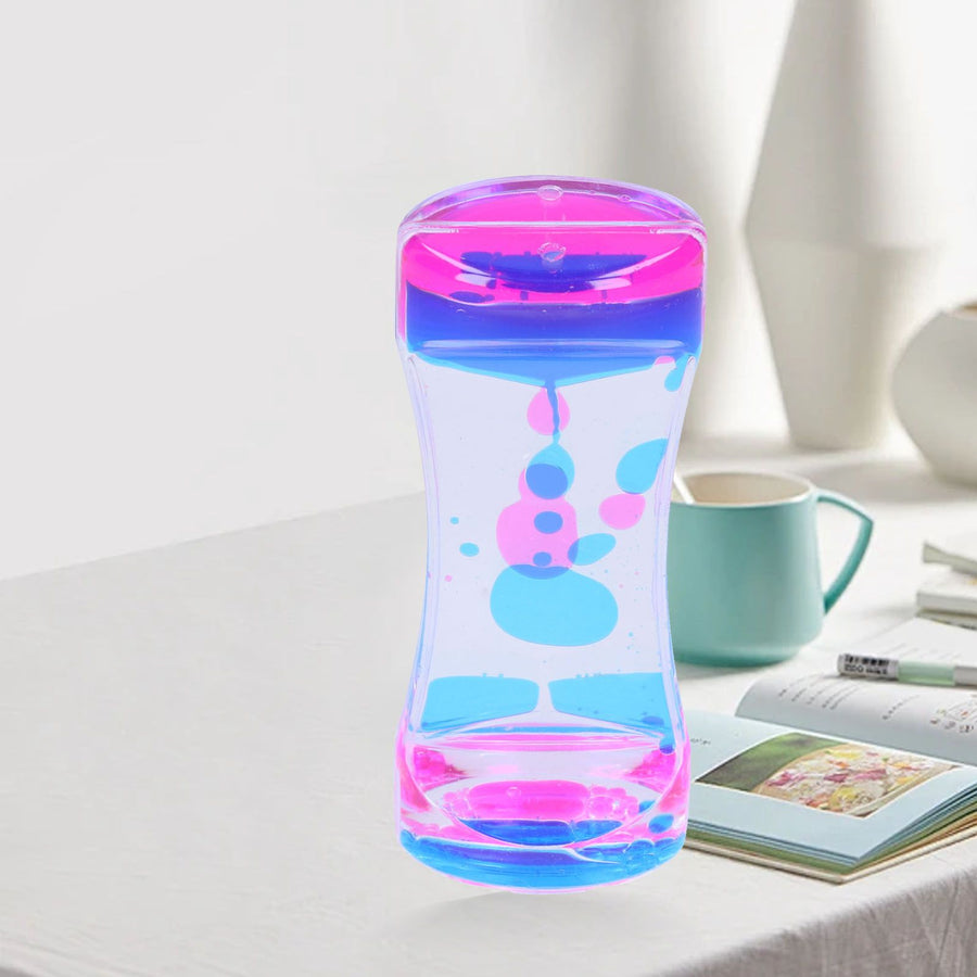Double Color Liquid Motion Bubbler Timer Hourglass Liquid Bubbler Toy Desk Decor(Blue Pink )