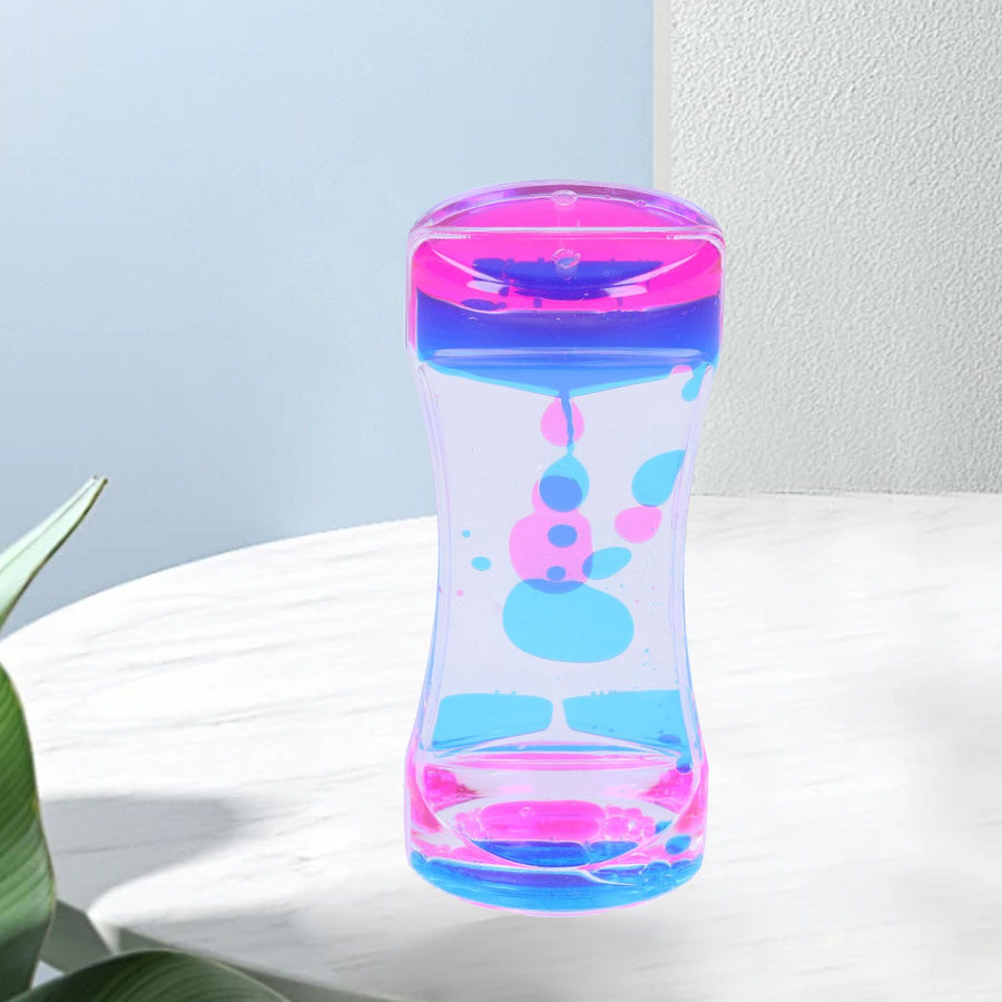 Double Color Liquid Motion Bubbler Timer Hourglass Liquid Bubbler Toy Desk Decor(Blue Pink )