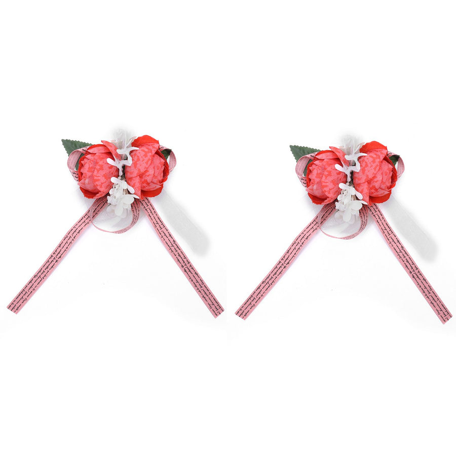 2Pcs Artificial Wrist Flower Innovative Bridesmaid Wrist Corsage Wedding DecorationRed