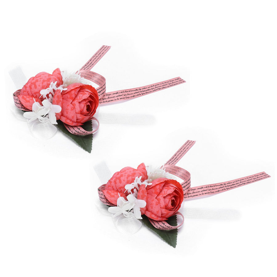 2Pcs Artificial Wrist Flower Innovative Bridesmaid Wrist Corsage Wedding DecorationRed