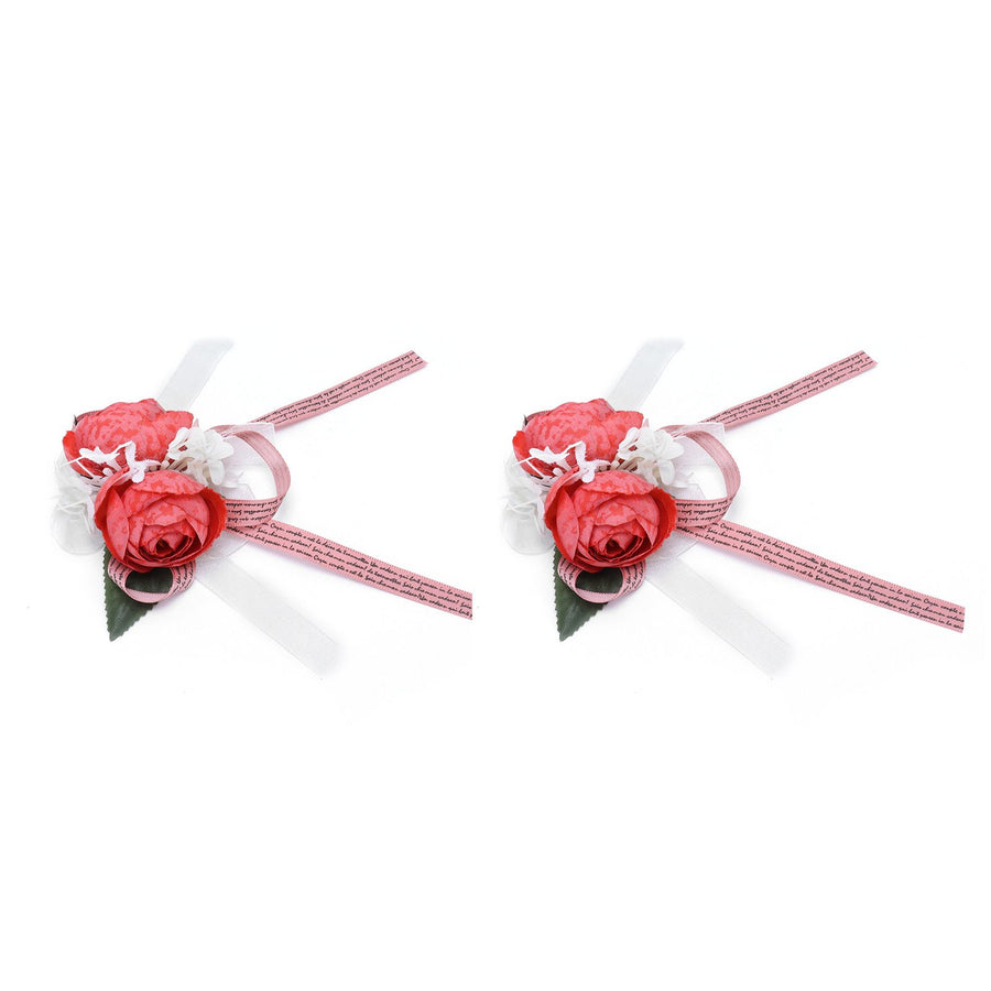 2Pcs Artificial Wrist Flower Innovative Bridesmaid Wrist Corsage Wedding DecorationRed