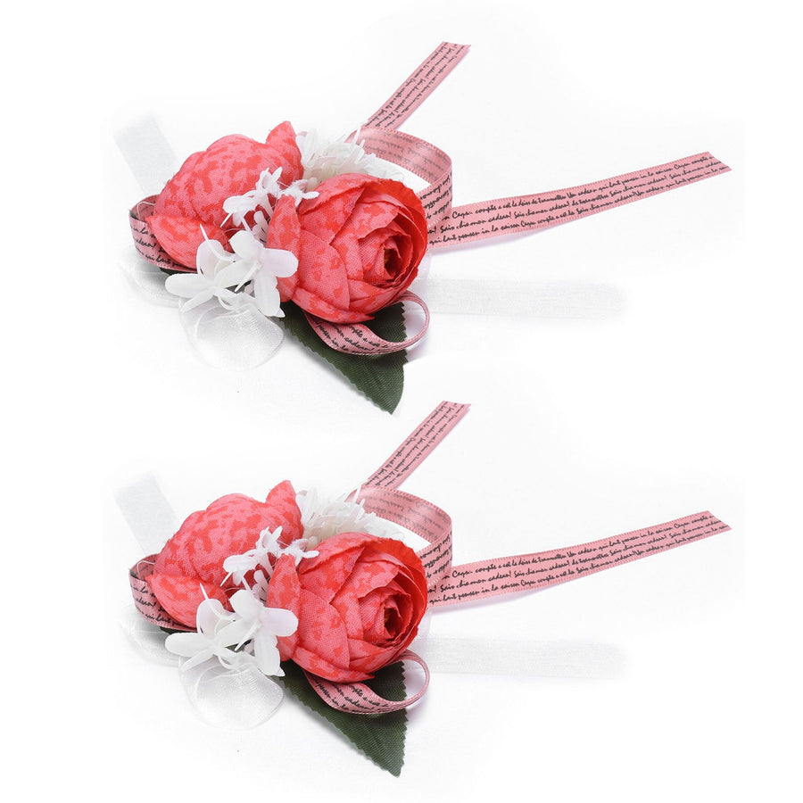 2Pcs Artificial Wrist Flower Innovative Bridesmaid Wrist Corsage Wedding DecorationRed