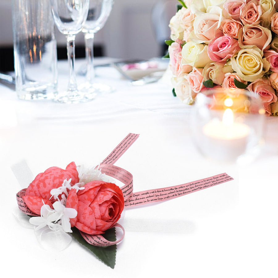 2Pcs Artificial Wrist Flower Innovative Bridesmaid Wrist Corsage Wedding DecorationRed