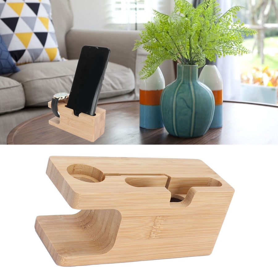 Smart Phone Rack Watch Charging Stand Bamboo Storage Rack for Living Room Bedroom Use