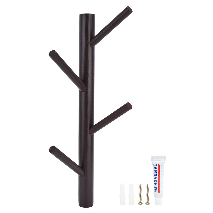 Punch Free Wall Mounted Coat Rack Towel Hanger Tree Branch Shaped Hat Rack for Living Room(Brown 4 Hooks )