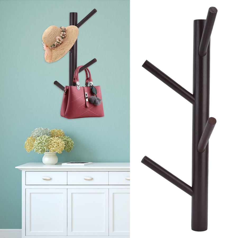 Punch Free Wall Mounted Coat Rack Towel Hanger Tree Branch Shaped Hat Rack for Living Room(Brown 4 Hooks )