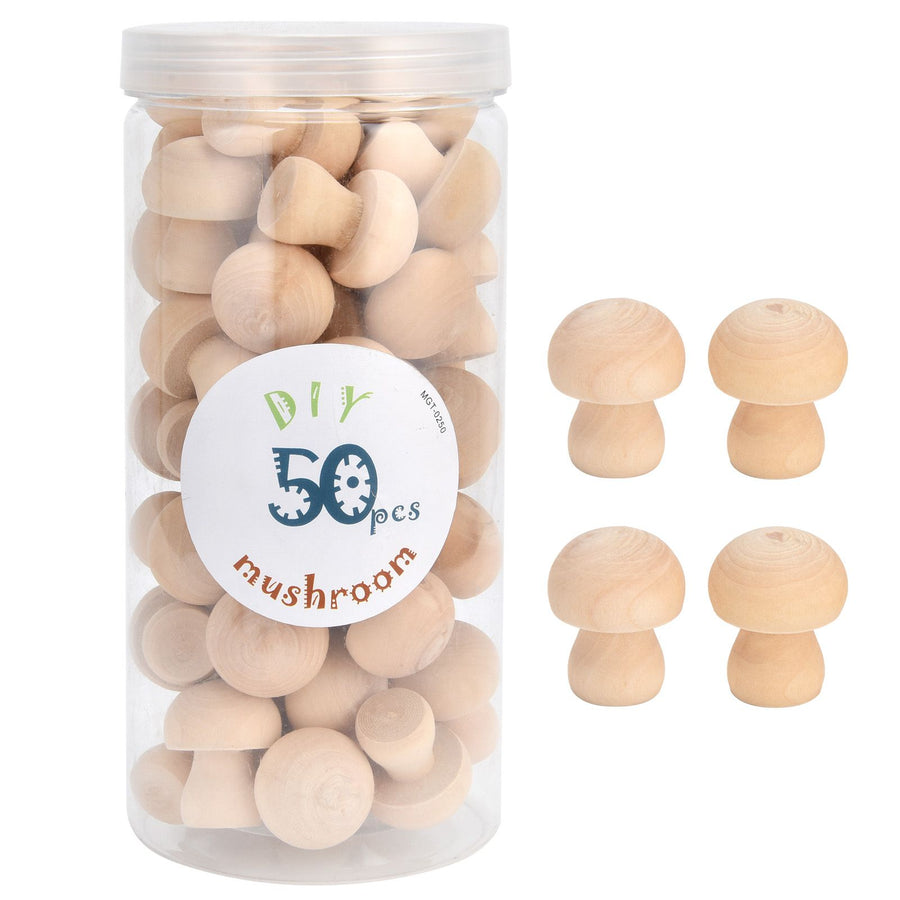 Wooden Mushroom Ornament 50pcs Wood Mushroom Toy for Home Office Desktop Decoration
