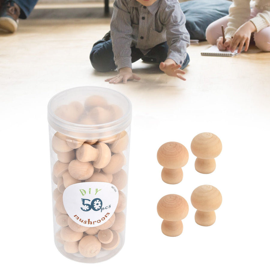 Wooden Mushroom Ornament 50pcs Wood Mushroom Toy for Home Office Desktop Decoration