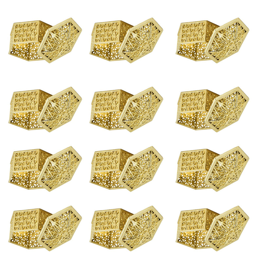 12PCS Hollow Candy Box Plastic Candy Case Container for Wedding Bridal Shower SuppliesGold Hexagonal