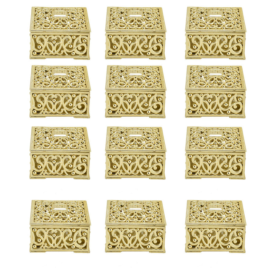 12PCS Hollow Candy Box Plastic Candy Case Container for Wedding Bridal Shower SuppliesGold Square