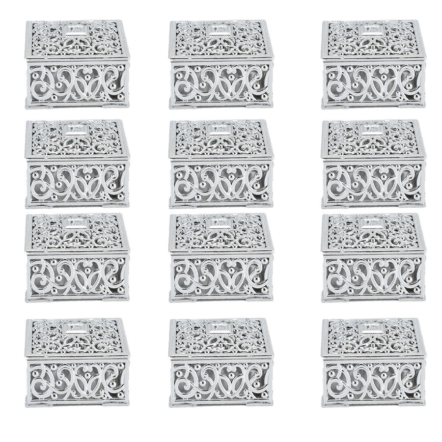 12PCS Hollow Candy Box Plastic Candy Case Container for Wedding Bridal Shower SuppliesSilver Square