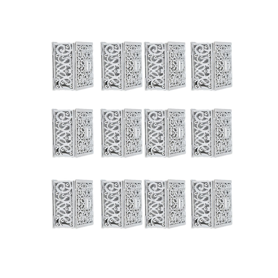 12PCS Hollow Candy Box Plastic Candy Case Container for Wedding Bridal Shower SuppliesSilver Square